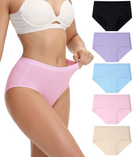 wirarpa Underwear Women Mid High Waist Knickers Comfortable Ladies Cotton Pants Full Briefs 5 Pack