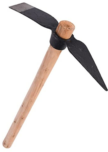 SUNGOOYUE Hache de Jardin avec Manche en Bois Massif de Baume Vert, Outil Manuel en Acier à Haute Teneur en Carbone pour Creuser, Désherber, Semer, Retourner Le Sol, Pioche Latérale, Outil