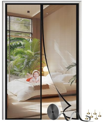 Fliegengitter Balkontür Magnet 95 x 210 cm – Insektenschutz Ohne Bohren & Einfache Montage, Selbstschließend, Mückennetz für Terrassen- & Balkontüren, Haustierfreundlich, Schwarz