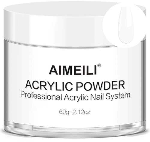 AIMEILI Acrylpulver für Nägel Weiß - 60g Acryl Pulver Weiß 4 in 1 Acrylic Powder für Verlängerung von Acryl Nägel, 3D Nagelkunst, French Nails, Nageldekoration, White | Weißes Acryl Pulver, Keine UV Lampe Erforderlich, für 3D Nagelschnitzereien, French Nails und Klebenageldekorationen usw.
