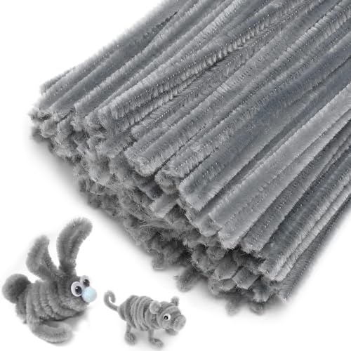 Pfeifenreiniger Blumen, 100 Stück Pfeifenputzer zum Basteln, Pfeifenreiniger zum Basteln für Blumenstrauß DIY Dekorationen (Dark Gray)