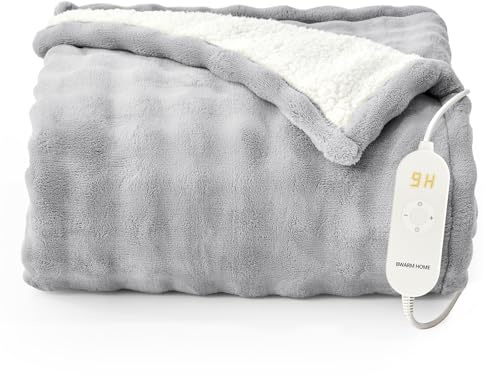 Heizdecke 130x180 cm, Heizdecke mit Abschaltautomatik, Wärmedecke mit 9 Heizstufen und 10 Stunden Timer, Speicherfunktion Überhitzungsschutz Elektrische Kuscheldecke für Bett, Büro (Grau)