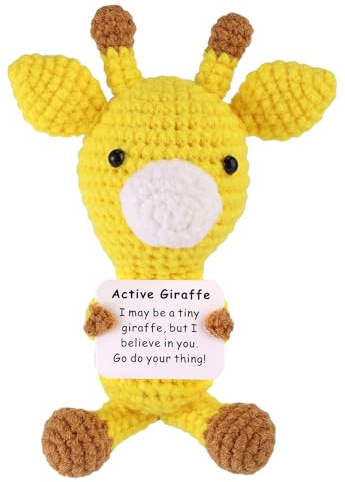 TOYMIS Positive Giraffe, Weich Gestrickte Häkelgiraffe mit Ermutigungskarte Emotionale Plüschpuppe Positiven Unterstützungstieren Dekorationen und Inspirierende Geschenke für Freunde Familie