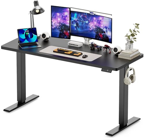 WALKINGDESK Höhenverstellbarer Schreibtisch, Elektrisch 160 x 60 cm Computertisch, Steh-Sitz Tisch Höhenverstellbar mit 4 Memory Funktion, Standing Desk mit 2 Haken, Verbindungsplatte, Schwarz