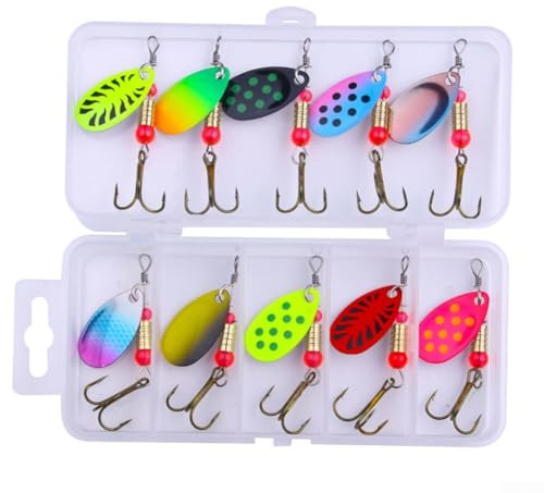 Set di 10 cucchiaini da pesca in metallo, perfetti per attirare luccio, con design innovativo della lama (B)