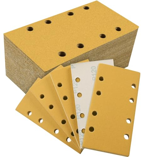 Sruhrak Papel de Lija 93 X 185 mm 8 Agujeros, 50 Hojas de Lija P120, Almohadillas de Lijado Más Fuertes para Lijadora Orbital en Madera, Metal, Barniz