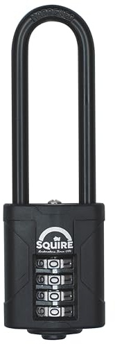 Squire Combination Padlock CP40/2.5 – 40mm Long Shackle Combination Padlock (Black) – Re-Codable 4-Digit Push Button Lock – Ideal for Gates & Large Lockers