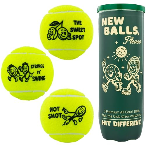 GET A GRIP - Tennis Balls - All Court Pressurised, 3 Ball Tube, Premium Performance, Durable High-Visibility Felt, Fun Cartoon Designs, Ideal Tennis Gift, Club Crew (3-Ball Tube)