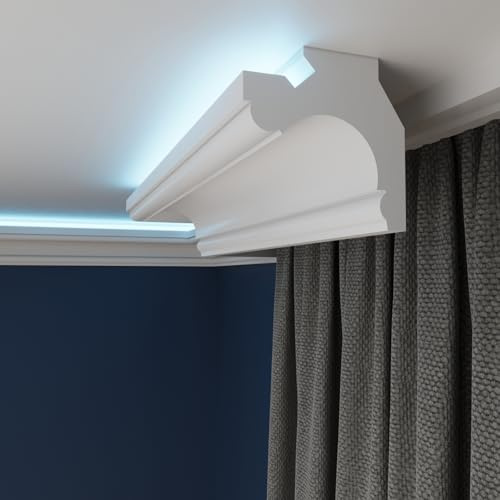 WOLDECOR LED Cornice Coving for Ceilings, Premium Extruded Polystyrene Ceiling Moulding Trim, Lightweight and Paintable Decorative Coving, Durable LED Lighting Coving (WLP14, 2 Meters)