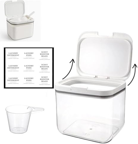 aghoer Waschpulver Aufbewahrungsbox,Waschmittelbox,Waschpulver box,4.5l | Inklusive Etikett, waschmittel dosierer und Deckel, Geeignet für Waschmittelkapseln, Waschmittel und Mehl, Transparentweiß