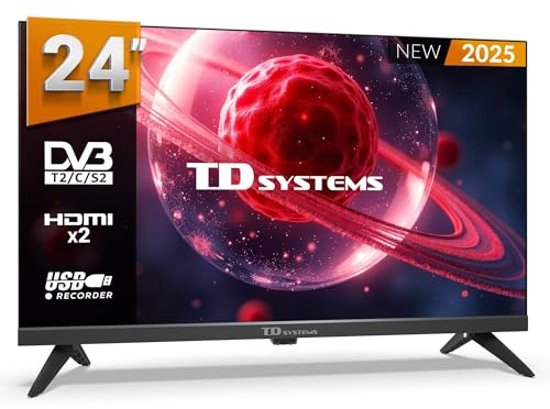 TD Systems - Téléviseur 24 Pouces Non Smart TV, télévision TNT 2025, téléviseurs avec 2 Ans de Garantie, 2X HDMI, USB Lecteur et enregistreur - PRIME24K21H