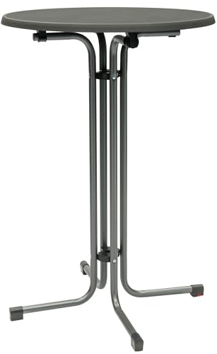 METRO Professional Klappbarer Stehtisch Mistrano, Grau, Sevelit-Melamin Tischplatte, Ø 80x110 cm, Pulverbeschichteter Stahlrahmen