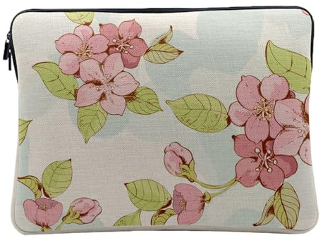 Housse Ordinateur et Tablette Aspect Lin - Fleur Sakura Cerisier Japonais Art Japonais Moderne Design - 10 Pouces Pochette de Protection PC Portable Imprimé en France
