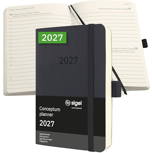 SIGEL Conceptum Terminplaner 2027 A6 Tageskalender Softcover schwarz | C2721, 400 Seiten, Chefkalender mit Gummiband, Stiftschlaufe und Archivtasche aus nachhaltigem Papier