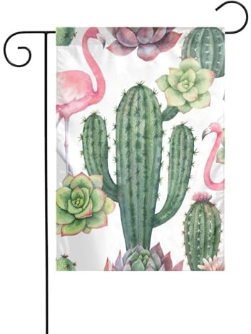 Banderas pequeñas de Navidad con estampado de flamenco rosa y plantas suculentas, decoración de césped de Navidad de doble cara para patio exterior