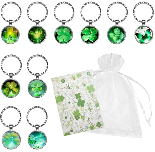 LXBCTOP Lot de 10 porte-clés porte-bonheur trèfle porte-bonheur | Pendentif porte-bonheur, porte-bonheur, porte-clés trèfle à quatre feuilles, acier inoxydable, pour cadeaux