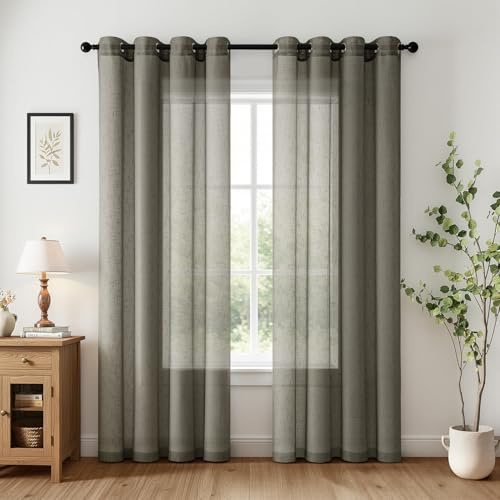 Woaboy Tende Semitrasparenti con Occhielli 2 Pezzi 140x225 cm Grigio scuro | Tende per Interni in Leineoptik Effetto Lino Filtro Luce e Privacy per Soggiorno e Camera da Letto