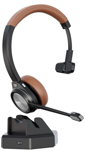 Auvonix Bluetooth Headset with Microphone for PC, Wireless Office Headset with USB Dongle & Charging Base, Noise Cancelling Mic with Mute, 40H Battery, Multipoint for Laptop, Teams Zoom Call Center