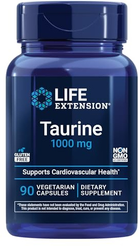 Life Extension Taurine, Pure Taurine Amino Acid Supplement, Heart, Liver and Brain Health, Longevity, Muscle and Exercise, 1000 mg dose, Non-GMO, Gluten-Free, Vegetarian, 90 Vegetarian Capsules
