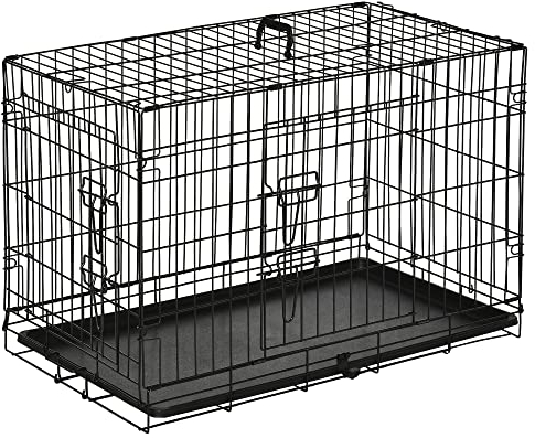PawHut Hundekäfig Transportkäfig Drahtkäfig mit Gitter Hundebox Transportbox Kleintierkäfig Reisebox zusammenklappbar Metall Schwarz 75 x 48,5 x 53 cm
