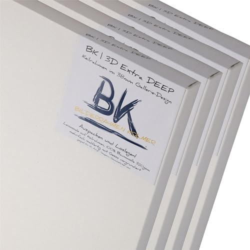 4X BK extra DEEP KEILRAHMEN 70x70 cm | Leinwände auf Keilrahmen 70x70 cm | extra hohe Keilrahmen mit Leinwandtuch, quadratische malfertige bespannte Keilrahmen zum Malen