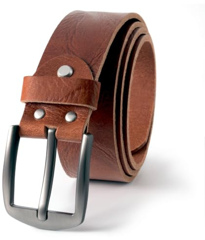 Fa.Volmer ® Gürtel Herren Ledergürtel aus Büffelleder für Männer Jeans Anzug Echtleder Braun 38mm breit kürzbar #GBr00020