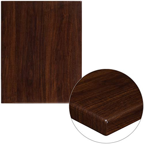 Flash Furniture Glenbrook 24 x 30 Rectangular High-Gloss Walnut Resin Table Top with 2 Thick Edge