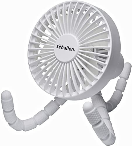 MP Essentials Wiederaufladbarer 4-Wege-Ventilator mit LED-Licht für Kinderwagen, Autositz, Schreibtisch, Büro, Reiseventilatoren und Clip-on, Handheld, Stativ und Handyhalterung (weiß)