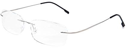 Bumjazz Lesebrille Randlose rahmenlose Titanrahmen Lesebrille mit Federscharnier für Herren und Damen Brillen - Silber,+3.00