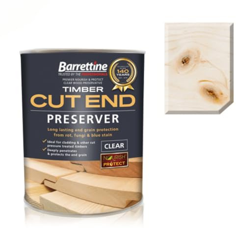 Barrettine Timber & Decking Clear Cut End Wood Preserver (1L) - Long Lasting End Grain Protection from Rot, Fungi & Blue Stain, Deep Penetrating with a Water Repellent Finish