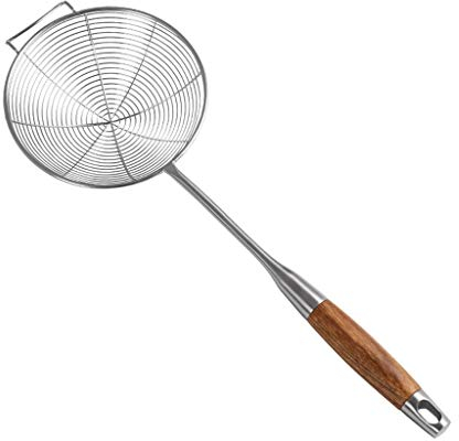 Schaumlöffel Sieb Schöpfkelle Edelstahl geschlitzt Vorlegelöffel Profi Skimmer Löffel mit Hitzebeständige Holzgriff Küchenzubehör Kochen Sieb Kelle 18,1 Inches Schaum Abseihlöffel