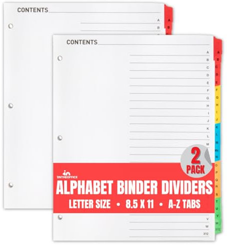 1InTheOffice A-Z Trennblätter für 3 Ringbinder, Inhaltsverzeichnis, Trennblätter, Register Trenner, 2 Stück