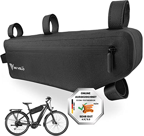 MIVELO Fahrradtasche Rahmen - Rahmentasche Fahrrad - 100% recyclebar und wasserdicht - Oberrohrtasche - 3L schwarz