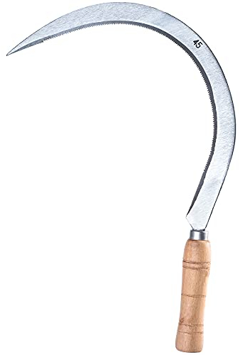 KADAX Sichel mit Langer Klinge 45 cm aus Metall, Rundsichel mit Holzgriff, Handsichel, Blattsichel, Gartensichel, Schneideschutz, Sensensichel