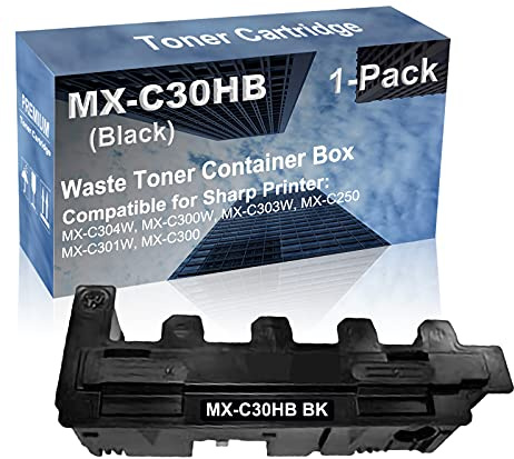 1-Pack Compatible High Yield MX-C301W, MX-C300 Printer Waste Toner Container Box Replacement for Sharp MX-C30HB MXC30HB Printer Cartridge (Black)