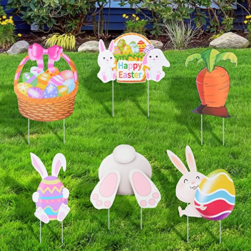 6 Pz Cartelli da Giardino Uovo di Pasqua Coniglio Scritte Happy Easter Segnali Giardino Cortile Decorazioni Pasquali Casa Esterno Prato Festa Photo Booth Props