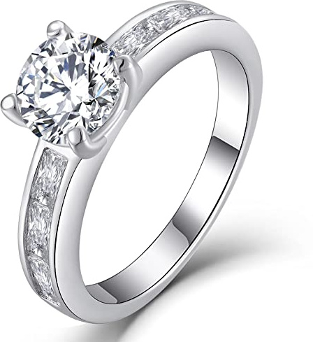 YL Verlobungsring 925 Sterling Silber Schliff 5A Zirkonia Ring Solitaire Breitband Schmuck Geschenk für Damen(Größe 50)