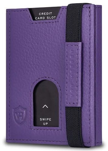 VON HEESEN Slim Wallet mit Münzfach & RFID-Schutz - Leder Geldbeutel - Mini Geldbörse für Herren und Damen - Kartenetui Echtleder Karten Portemonnaie klein - Kreditkartenetui Violet