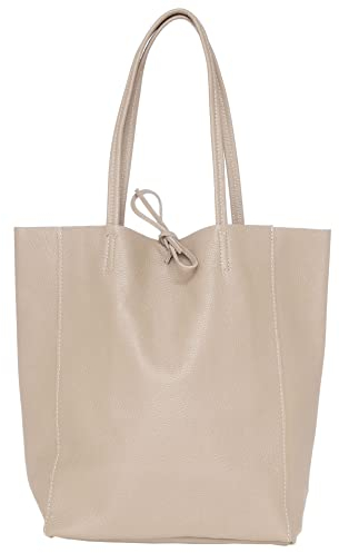 Zwillingsherz Shopper aus 100% Echtleder - Hochwertige Tasche für Damen Frauen Mädchen – Shopper groß und elegant - Schultertasche - taupe