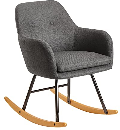 möbelando Schaukelstuhl Dunkelgrau 71x76x70cm Design Relaxsessel Malmo-Stoff/Holz | Schwingsessel mit Gestell | Polster Relaxstuhl Schaukelsessel | Moderner Schwingstuhl Sessel