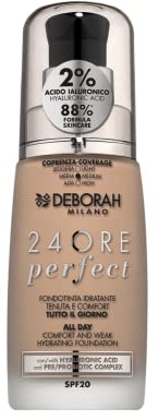 Deborah Milano - Fondotinta Liquido 24 Ore Perfect Idratante SPF 20, N.2.1 Vanilla, 30.0 millilitro