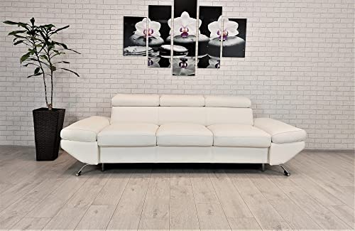 Quattro Meble Schneeweißes Ledersofa Echtleder 3 Sitzer Sofa Varsovia Breite 235cm mit einstellbaren Kopfstützen Echt Leder