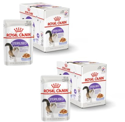 Royal Canin Feline Sterilised | Pack Double | 2 x 12 x 85g | Aliment Complet pour Chats Adultes castrés | Petits Morceaux en gelée | A partir de 12 Mois