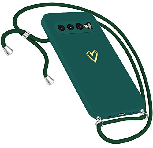 Handykette Hülle für Samsung Galaxy S10 Plus Hülle Necklace, Herz Motiv Muster Handyhülle Samsung Galaxy S10 Plus Hülle mit Band Kordel zum Umhänge Ultradünn Hülle Samsung S10 Plus (Grün)