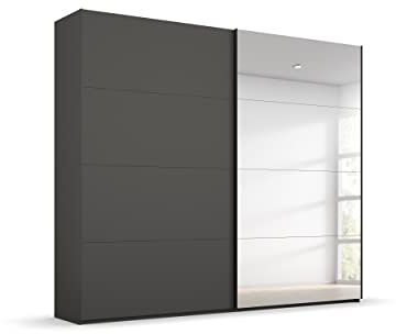 Rauch Möbel Beluga-EXTRA, Schwebetürenschrank, Farbe Graphit, Breite 225 cm | Kleiderschrank mit Schwebetüren, Schiebetüren, 2-türig, mit Spiegel, für Schlafzimmer, Kinderzimmer, Wohnzimmer, Garderobe
