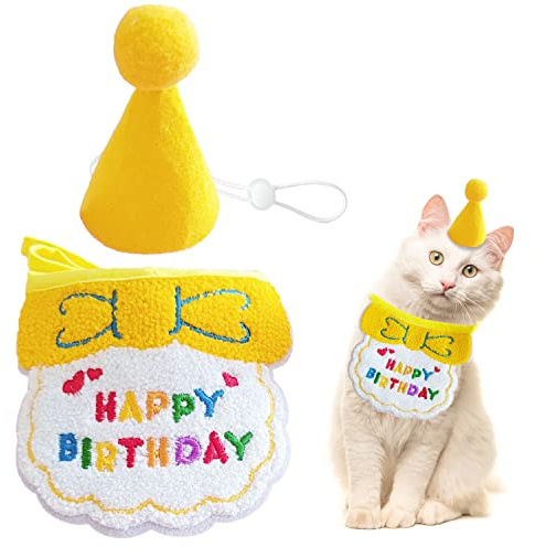 Hundegeburtstagsbandana, Katzengeburtstagsmütze, Hundegeburtstagsmütze, Hundepartymütze, Hund, Alles Gute zum Geburtstag, Lätzchen, Haustier, Alles Gute zum Geburtstag, Scraft, Haustierparty (Gelb)