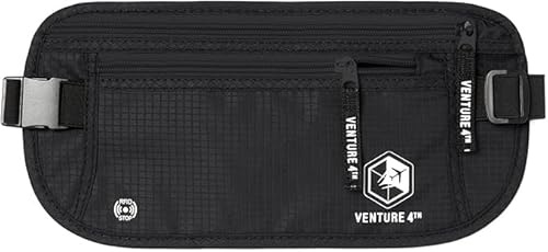 VENTURE 4TH Money Belt for Travel – Hidden Under-Clothes RFID Blocking Passport Holder & Slim Travel Wallet Pouch for Men & Women to Protect Cash, Cards & Documents (Pure Black)