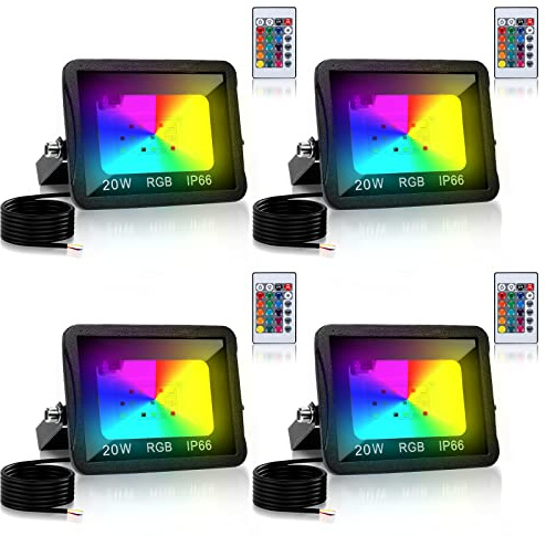 Joparri 4er 20W RGB LED Strahler mit Fernbedienung,16 Farben 4 Modi,IP66 Wasserdicht, Bunt Dimmbar Flutlicht mit Memoryfunktion, RGB LED Fluter für Terrassen, Verandabeleuchtung