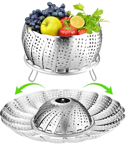 Vegetable Steamer Basket for Cooking 304 Stainless Steel Veggie Food Steamer Basket, Folding Expandable Steamers to Fit Various Size Pot (5.9 to 10)