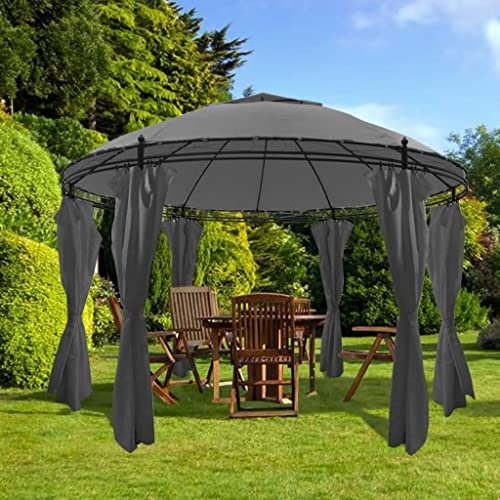 RAUGAJ Pavillon mit Vorhängen rund 3,5x2,7m anthrazit,Artikelfarbe-Anthracite